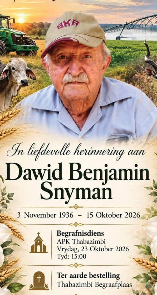 In liefdevolle herinnering aan Dawid Benjamin Snyman
