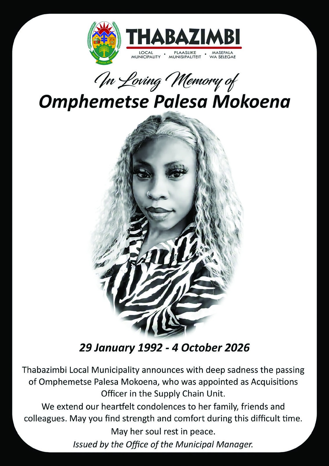 In Loving Memory of Omphemetse Palesa Mokoena